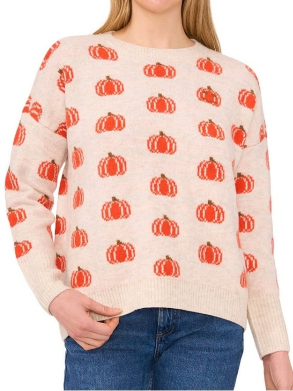Vince Camuto Women's Halloween Cozy Cream Pumpkin Print Sweater. Size XXL.